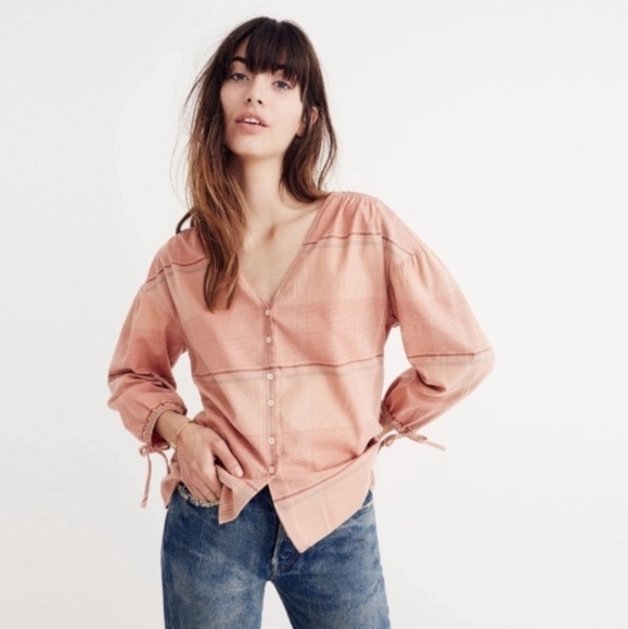 Madewell Tops - Madewell, Morning View Pink Plaid V-Neck Blouse, L